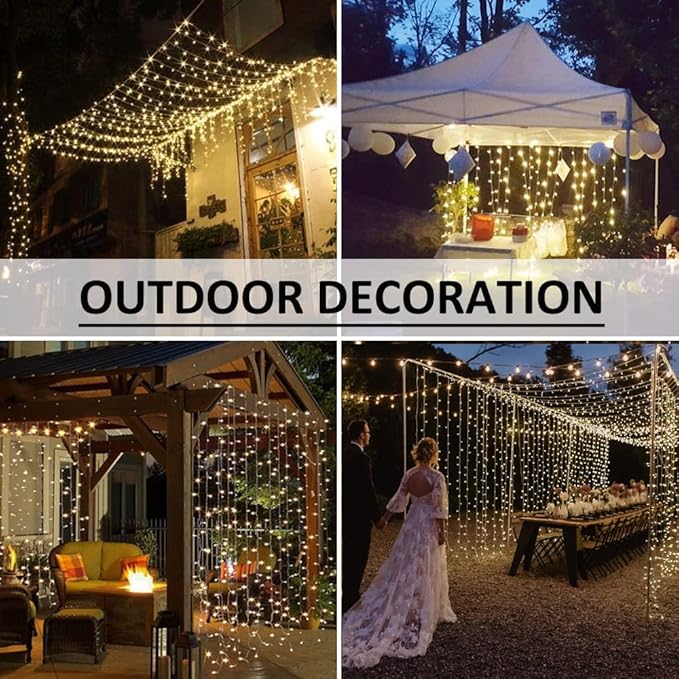 Solhice LED Curtain Lights Outdoor 20ft x10ft, 600 LED Plug in Hanging String - Image 5
