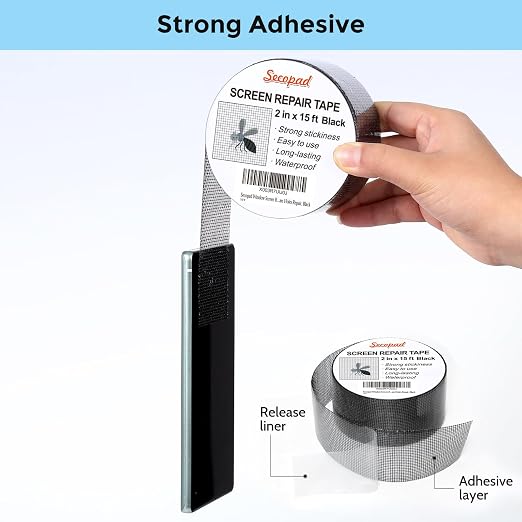 Secopad Black Window Screen Repair Tape, 2 in X 15 FT Screen Repair Kit - Image 3