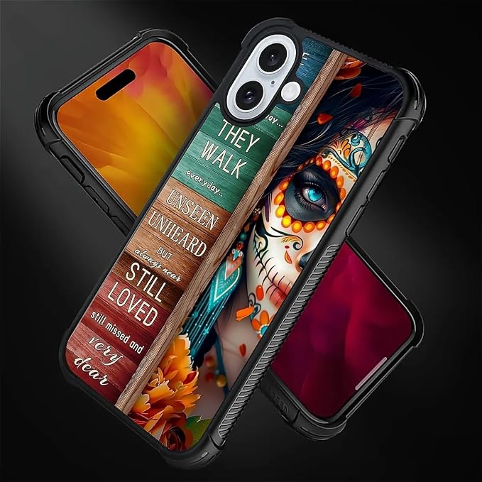 for iPhone 16 Case, Sugar Skull Day of Death Halloween Pattern Graphic Design - Image 4