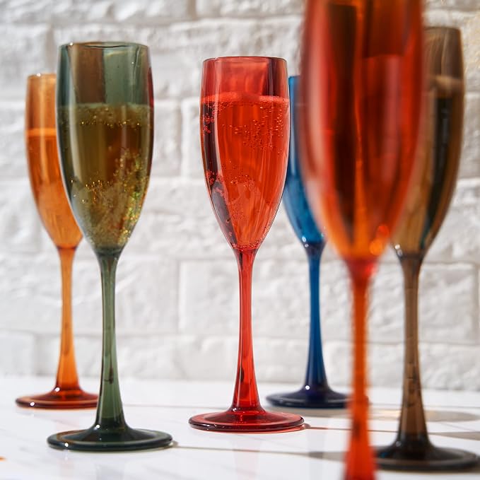 European Style Plastic Acrylic, Champagne Flutes Glasses | Set of 6 | Colored - Image 5