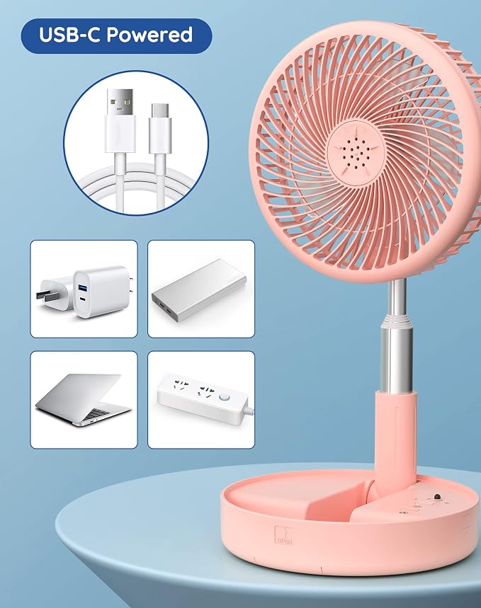 Primevolve Battery Operated Fan, Portable Rechargeable USB Floor Table Desk Fan - Image 6