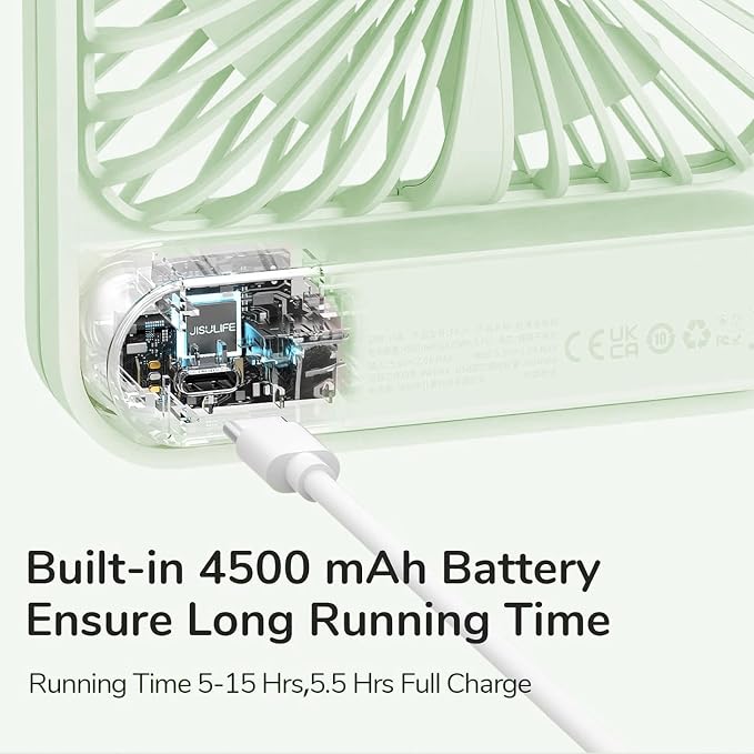 JISULIFE Desk Fan Battery Rechargeable, 4500mAh 180°Foldable Portable Personal - Image 6