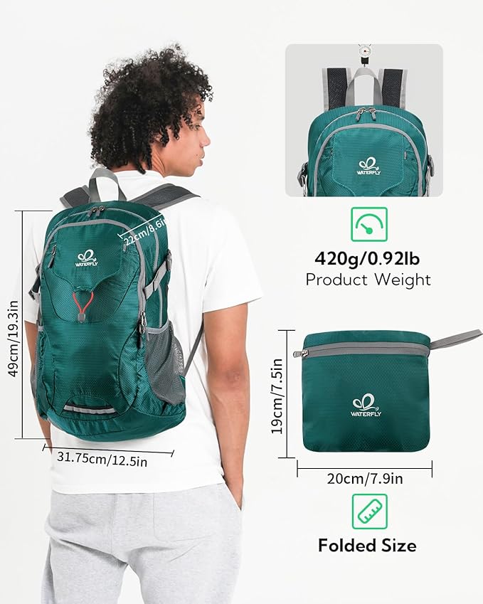 WATERFLY Lightweight Packable Hiking Backpack: 30L Foldable Travel Daypack - Image 2