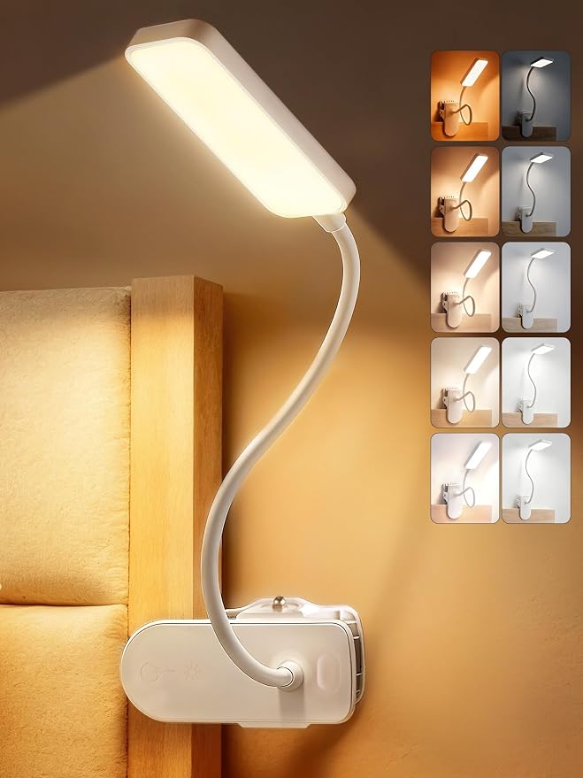 Clip on Lamp, 9 Brightness+5 Color Clamp Light, 4000mAh Battery Rechargeable by Unknown