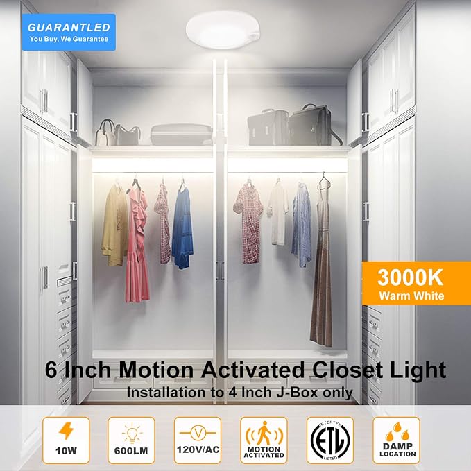 Closet Lights Motion Sensored Indoor Ceiling Mount LED-10W 3000K Closet Stair - Image 2