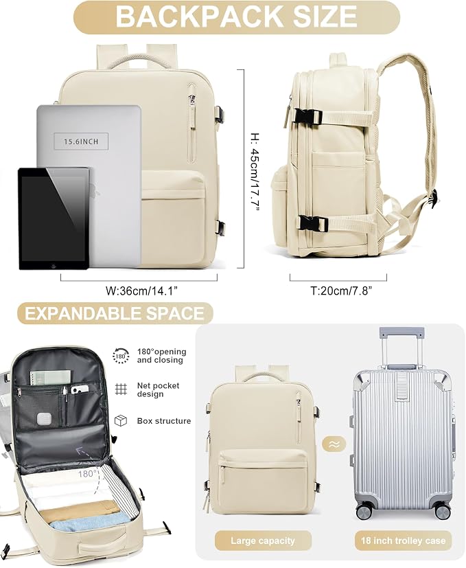 WONHOX Large Travel Backpack Carry on Flight Approved Laptop Work Business - Image 3