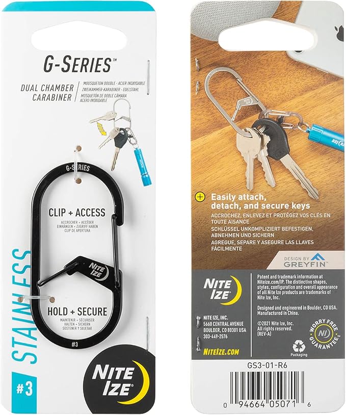 Nite IZE GS3-11-R6 G-Series Dual Chamber Carabiner, Size #3 1-Pack, Stainless - Image 9