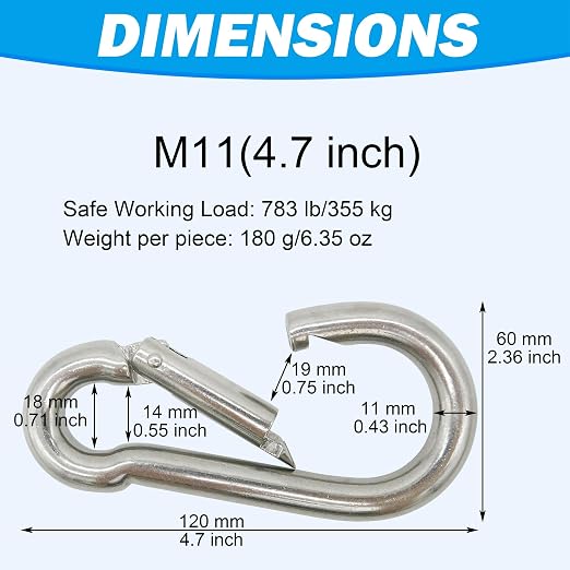 304 Stainless Steel Carabiners -4.7 inch Heavy Duty, Durable & Rust-Free Clips - Image 3