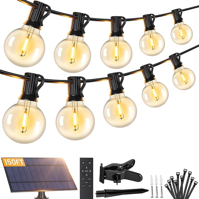 Brightever 150FT Solar String Lights Outdoor Waterproof, G40 Solar Lights by Brightever