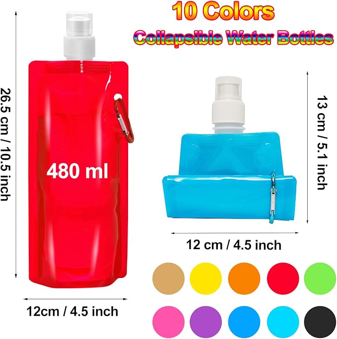 smilixin 10 Pack Collapsible Water Bottles, Reusable Drinking Water Bags - Image 2
