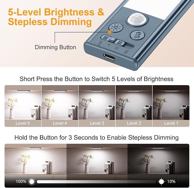 Gritin 10.2inch Under Cabinet Lighting Rechargeable 2 Pack- 3 Color Temps&5 - Image 5