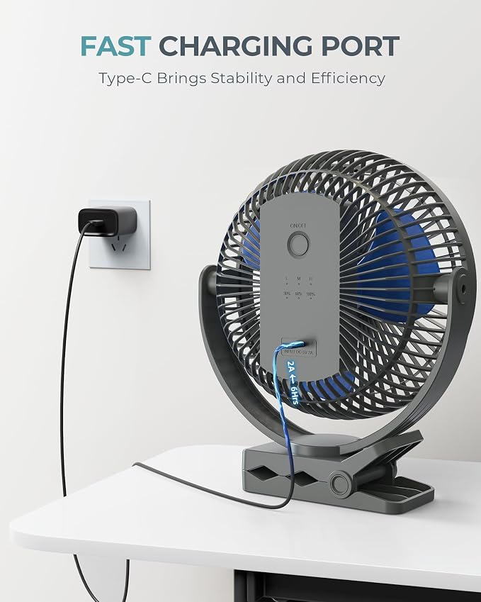 xasla 10000mAh Portable Rechargeable Clip on Fan, 8-inch Battery Operated - Image 6