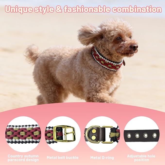 Rustic Autumn Weave Braided Paracord Wide Dog Collar, Adjustable Collar - Image 6