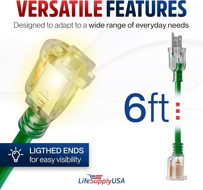 6ft Outdoor/Indoor Extension Cord 16/3 Gauge Heavy Duty 3 Prong SJTW, Waterproof - Image 6