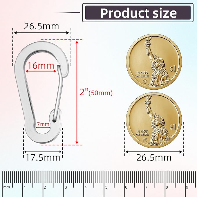 10pcs Aluminum Small Carabiner Clip, 2 Inch Carabiner Keychain Clasp Spring D - Image 2