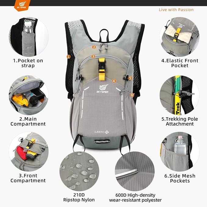 SKYSPER Small Hiking Backpack - 15L Travel Daypack Lightweight Bag Water - Image 3