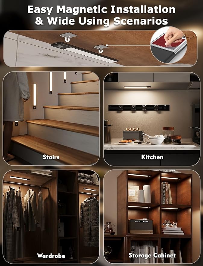 12" Ultra-Thin Under Cabinet Lighting Cordless, Aluminum Alloy Under Counter - Image 6
