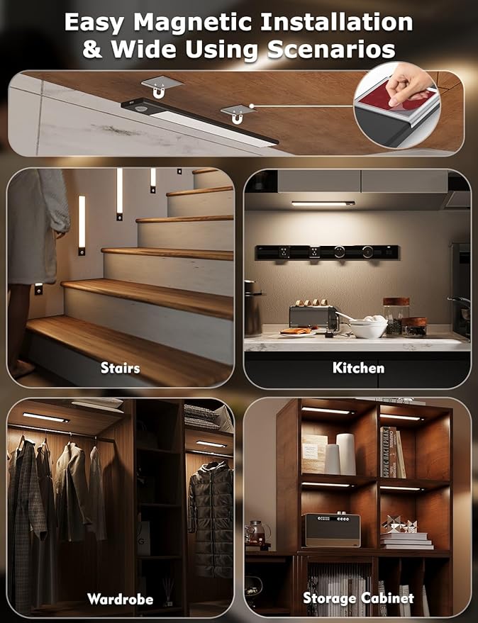 12" Ultra-Thin Under Cabinet Lighting Cordless, Aluminum Alloy Under Counter - Image 6