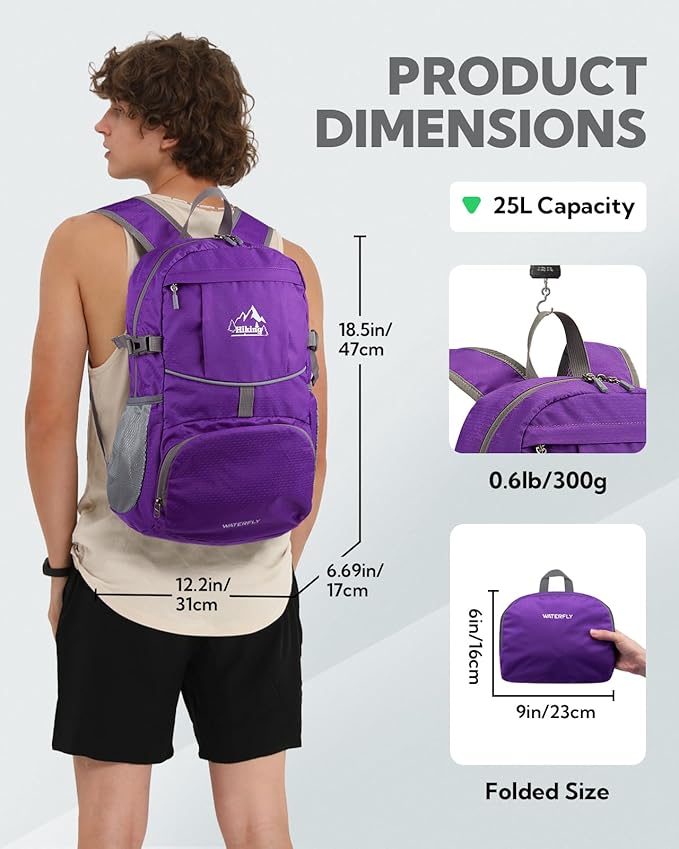 WATERFLY Hiking Packable Daypack Backpack: 25L Ultra Lightweight Day Pack - Image 2
