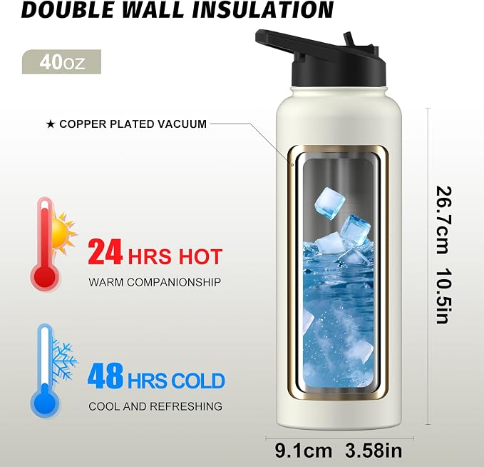 40oz Insulated Water Bottle, BPA Free&Leak Proof, Stainless Steel Water Flask - Image 2
