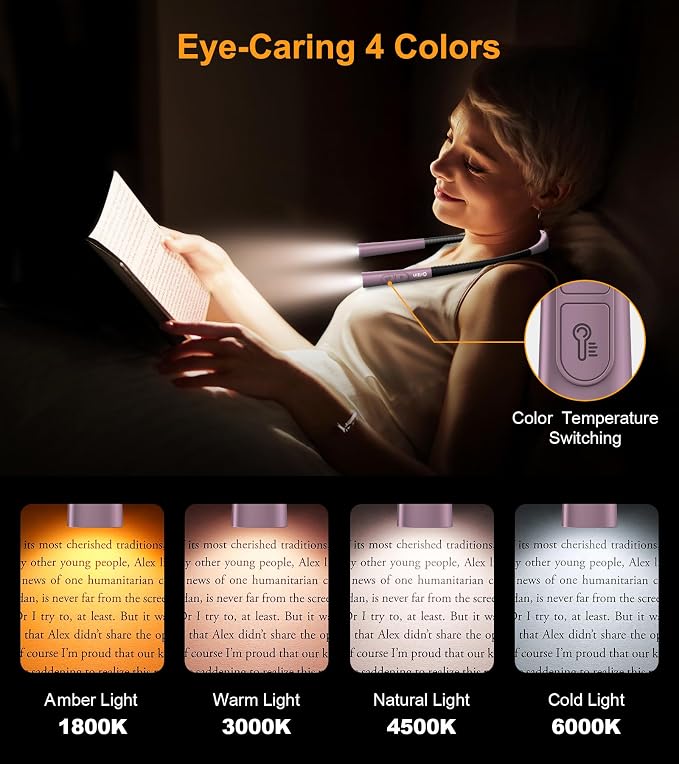 Gritin Book Light, Eye Caring 4-Color & 5-Brightness Neck Light Reading Light- - Image 3