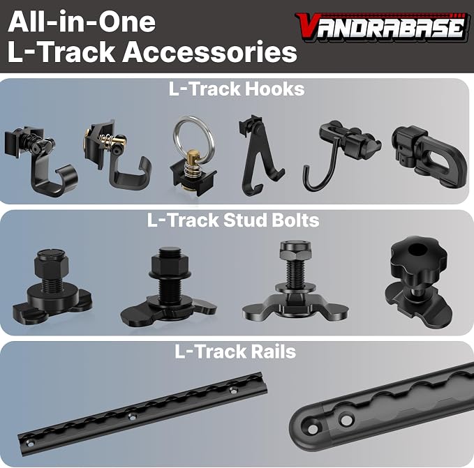 4 Pack L Track Hooks with Single Stud Fitting, Spring-Loaded Adjustable Gear - Image 6