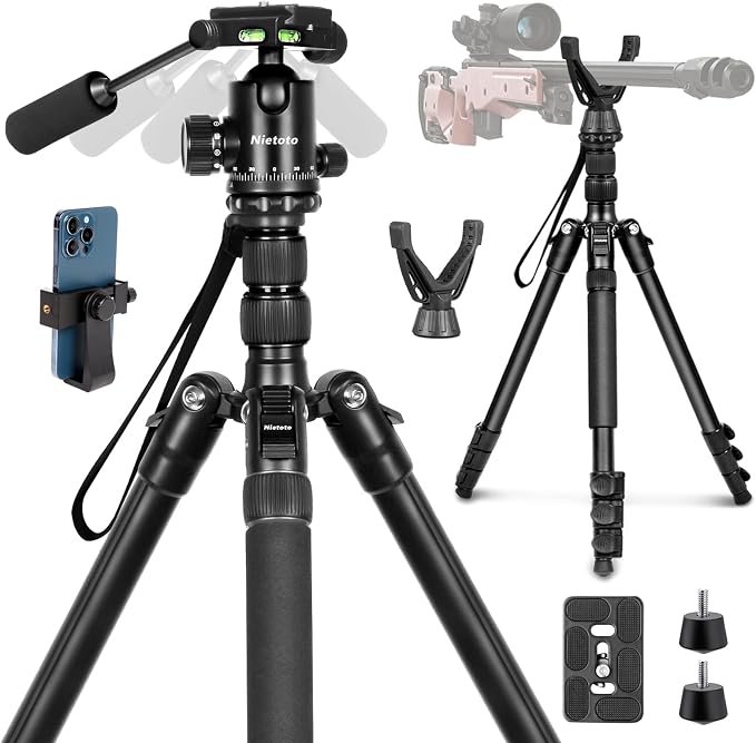 68" Ball Head Camera Tripod & Monopods, 360° Smooth Rotation V-Yoke Rifle by Nietoto-US