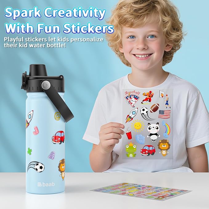 baab 18oz Kids Water Bottle, Insulated Kids Water Bottle - Image 6