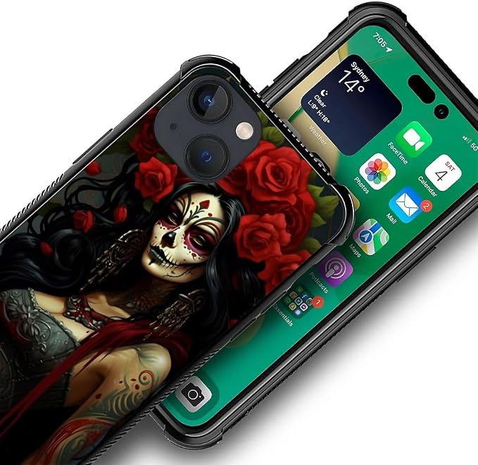 for iPhone 13 Case, Day of The Dead Halloween Woman Pattern Graphic Design Girl - Image 3