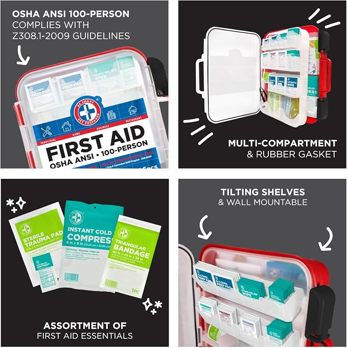 Be Smart Get Prepared First Aid Kit Hard Red Case 326 Pieces Exceeds OSHA and - Image 4