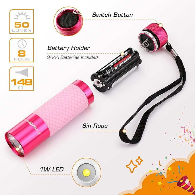 EverBrite 6-Pack Mini Flashlights, Glow in Dark Flashlights, Aluminum LED - Image 4