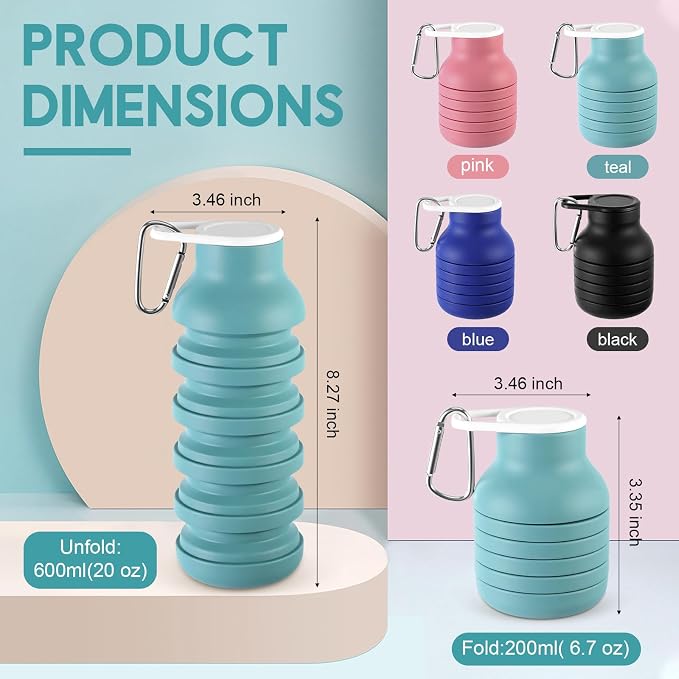 LemonRoad 4 Pcs 20 oz Portable Collapsible Water Bottles Reusable Silicone - Image 2
