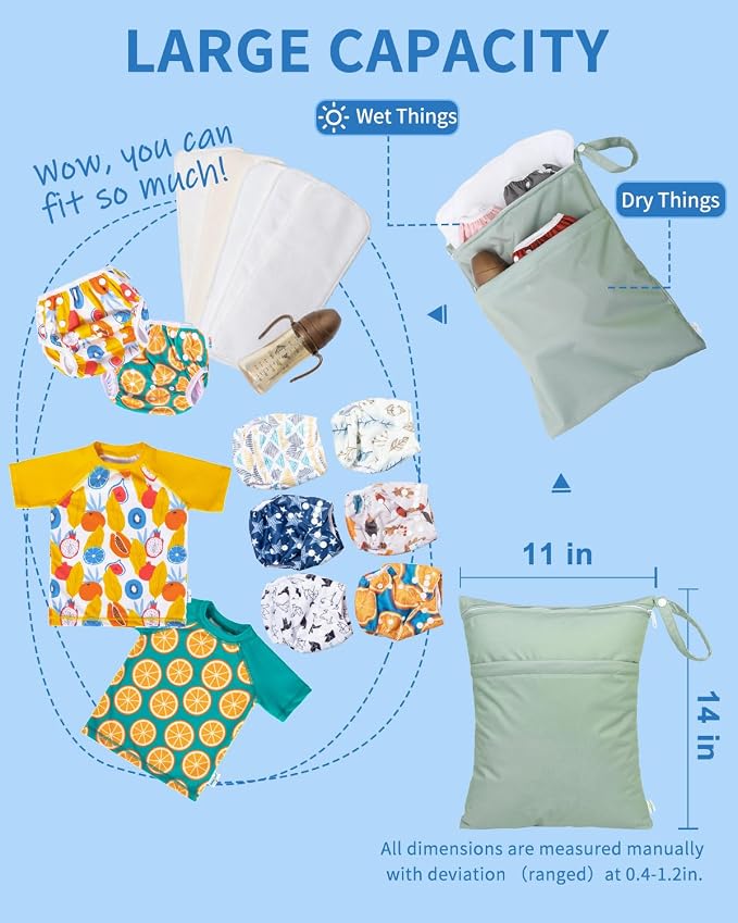 babygoal Wet Dry Bags for Baby Cloth Diapers 3 Pack, Washable Travel Bags - Image 5