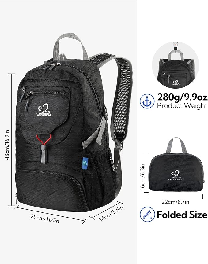 WATERFLY Small Lightweight Packable Backpack: 20l Ultra Light Foldable Travel - Image 2