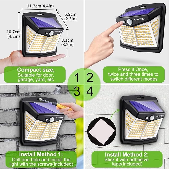CLAONER Solar Lights Outdoor, Motion Sensor Lights 3 Working Modes - Image 6