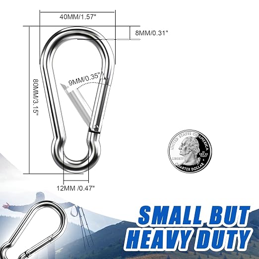 Carabiner Clip Hooks, 304 Stainless Steel Spring Snap Hook Fits Camping Hiking - Image 3