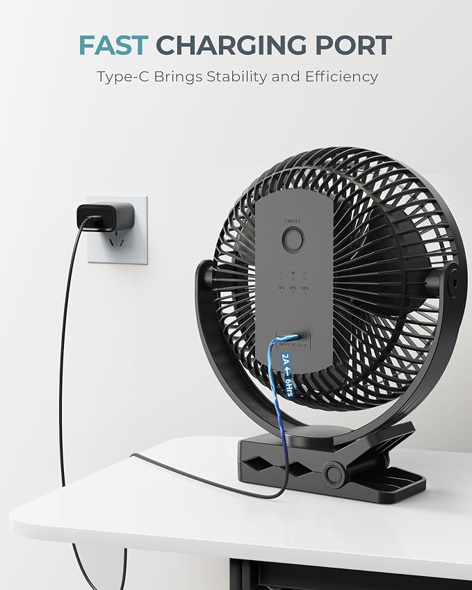 xasla 10000mAh Portable Clip on Fan, 8 inch Rechargeable Battery Operated - Image 6