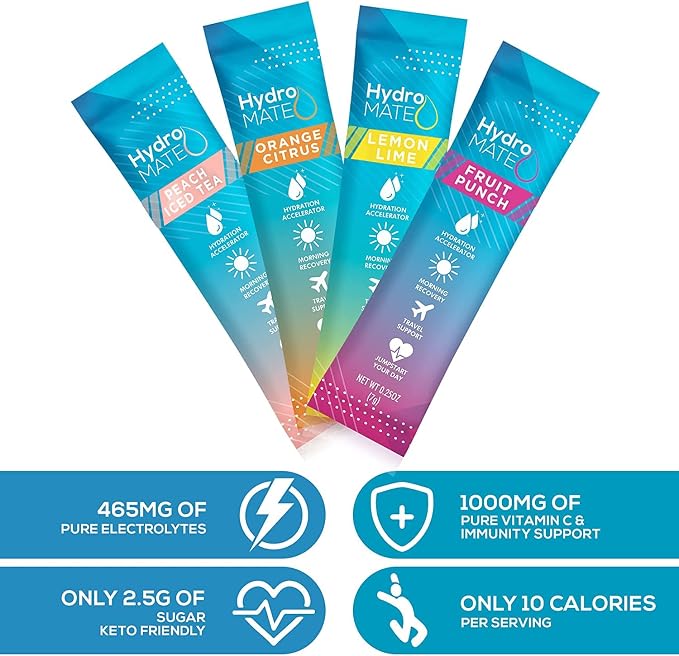 HydroMATE Electrolytes Powder Packets Low Carb Hydration Accelerator Drink Mix - Image 7