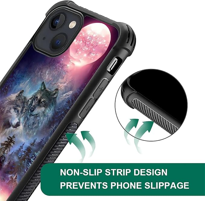 for iPhone 15 Plus Case, Star Two Wolfs Howling Pattern Graphic Design Girl Boy - Image 3