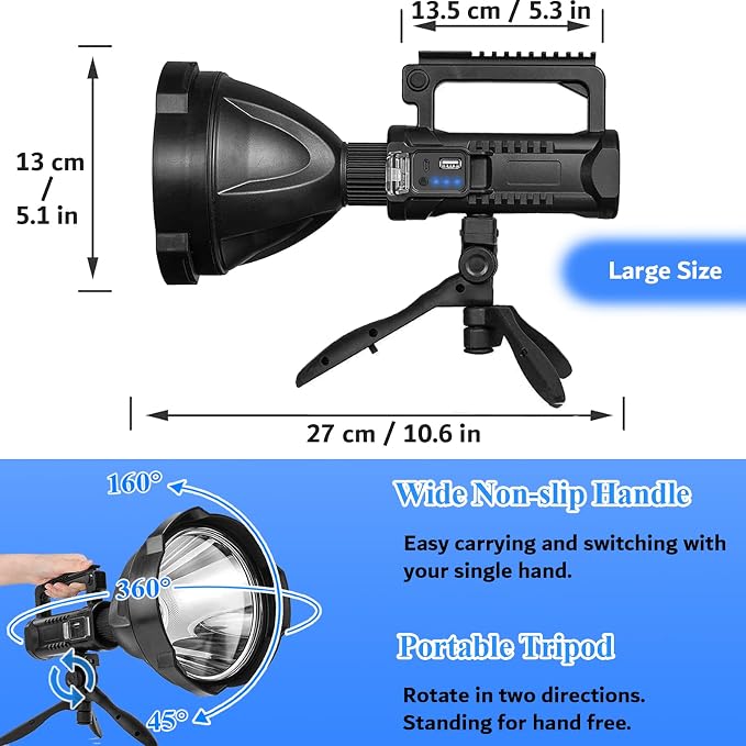 Rechargeable Spotlight, 000L High Lumens Led Spot Lights Outdoor Handheld Super - Image 5