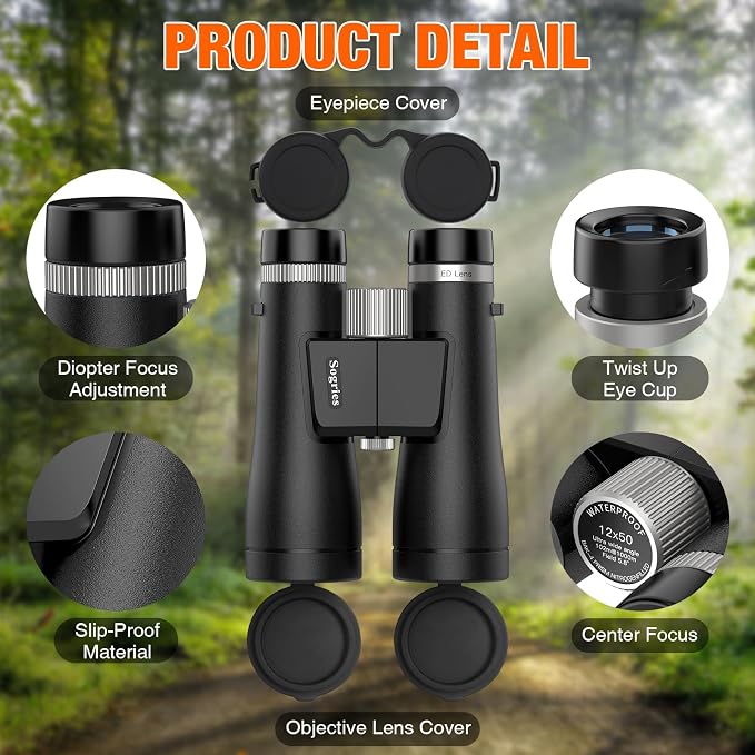 12x50 ED Binoculars for Adults-Professional Roof Prism, HD Optical System - Image 4
