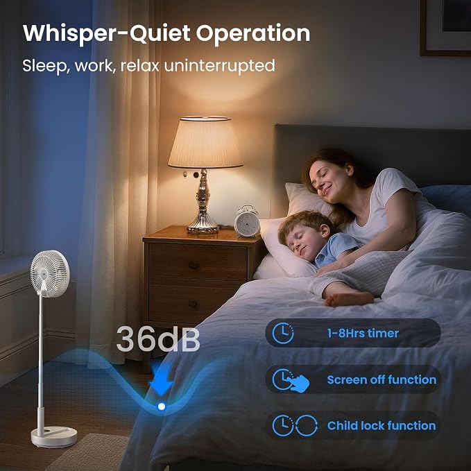 TriPole Portable Standing Fan, 8000mAh Rechargeable Oscillating Fan - Image 4