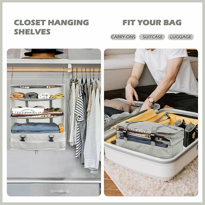 Surblue Hanging Closet Storage Bag Collapsible 3-Shelf Washable Oxford Fabric - Image 3