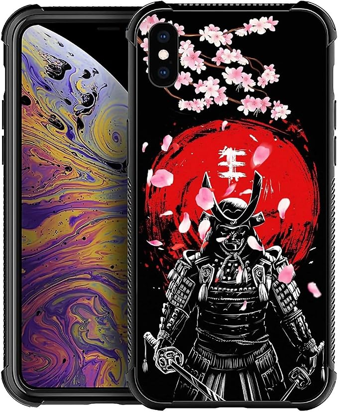 for iPhone Xs Max Case, Sakura Japanese Samurai Pattern Graphic Design Girl Boy by FKBRCL4U