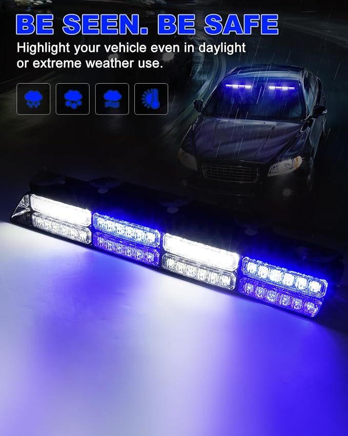 HLauto 6Z4J Emergency Dash Strobe Lights: 2x16.8 inch Blue White Safety Lights - Image 3