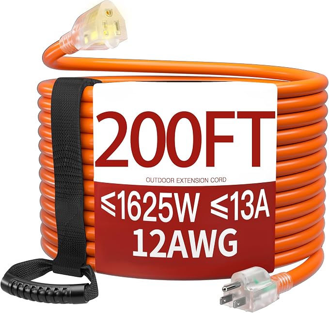 200 FT 12 Gauge Extension Cord Outdoor, Heavy Duty Weatherproof & Flame by Skrizcable