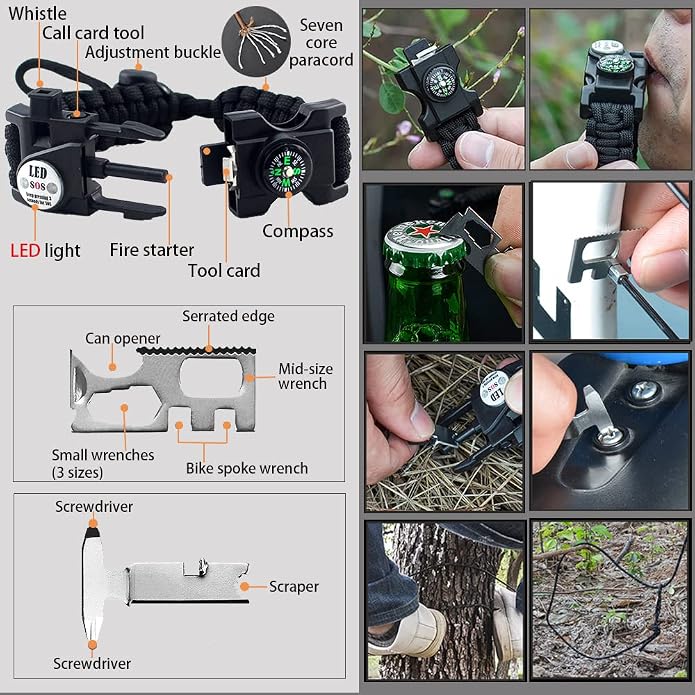 Survival Paracord Bracelet, Fire Starter, Waterproof SOS Light, Adjustable AK87 - Image 2