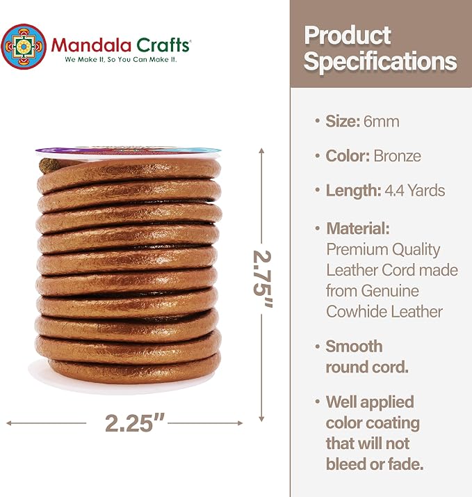 Mandala Crafts Round Genuine Bronze Leather Cord - Image 4