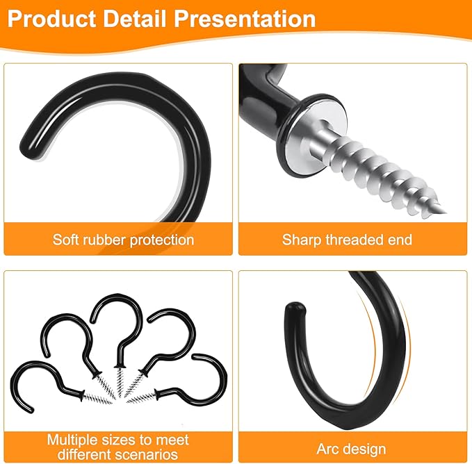 Cup Screw Hooks, 1 inch Vinyl Coated Ceiling Hooks, 100 Pack Screw in Hook - Image 4