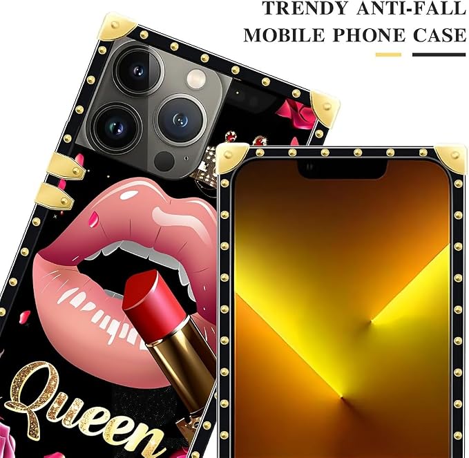 Compatible with iPhone 13 Pro Max Case, Glitter Red Rose Queen Leopard Lipstick - Image 4